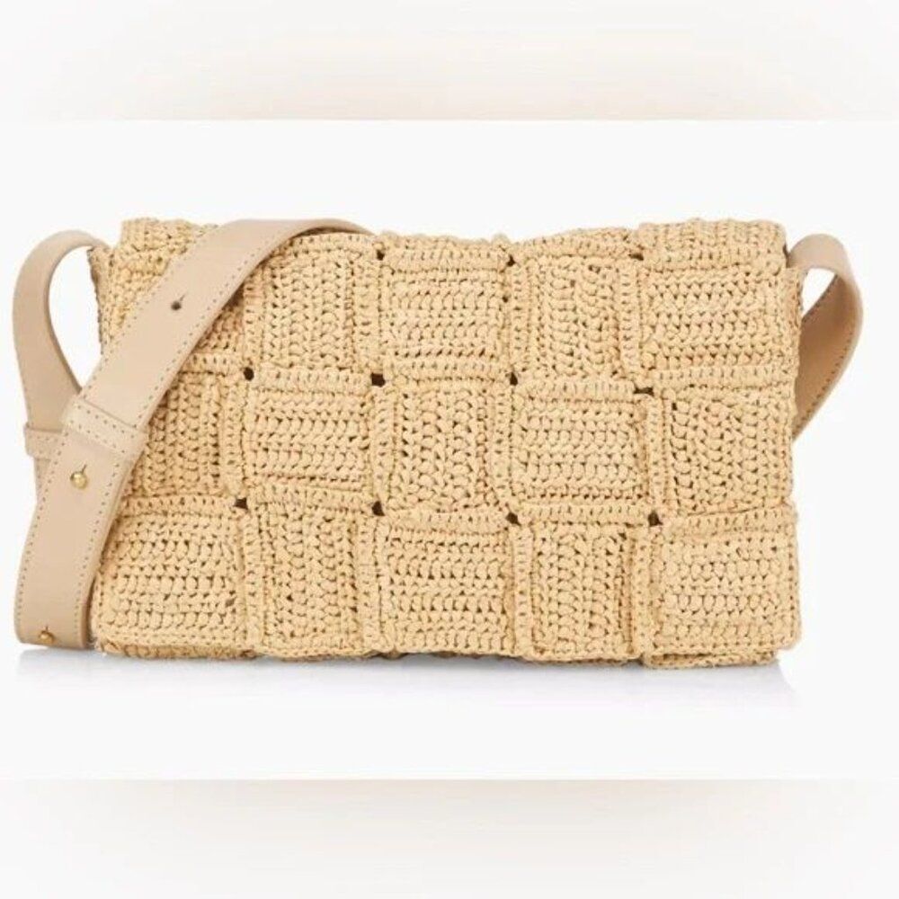 Bottega Veneta Cassette Beige Crochet Raffia Shoulder Bag